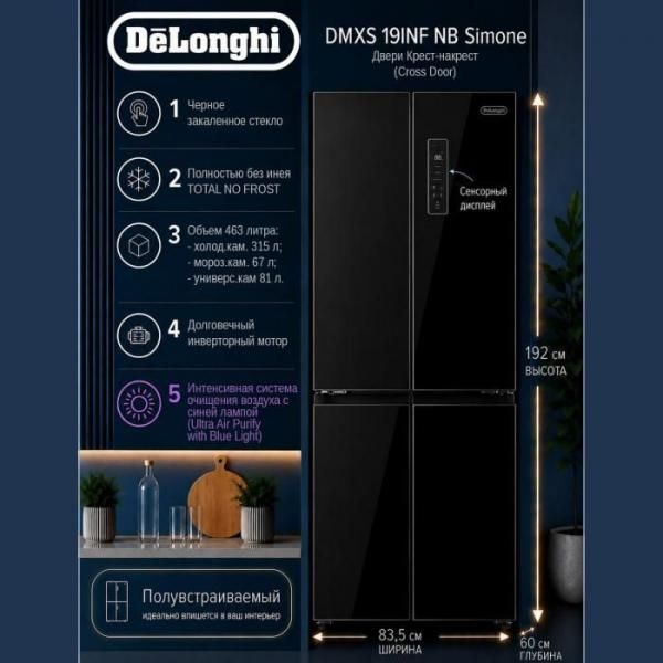 Отдельностоящий холодильник DeLonghi DMXS 19INF NB Simone